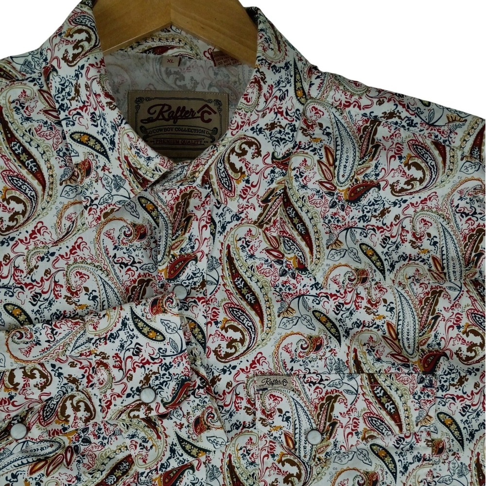 Rafter C Vintage Western Shirt Mens XL Multicolor Paisley Pearl Snap Cowboy‎